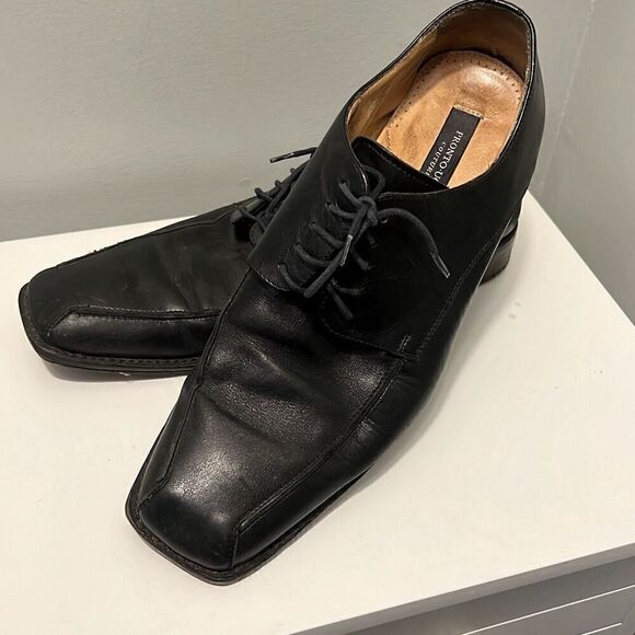 Pronto Uomo Men's Black Square Toe Lace Up Leather Oxford Shoes Size 10 - Picture 4 of 13